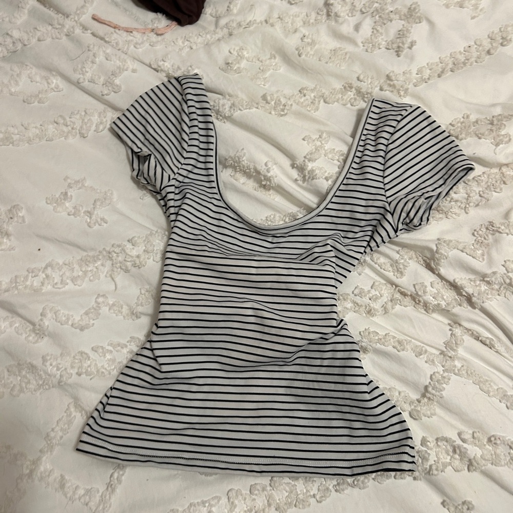 Cotton On Black and White Striped Scoop Neck Top